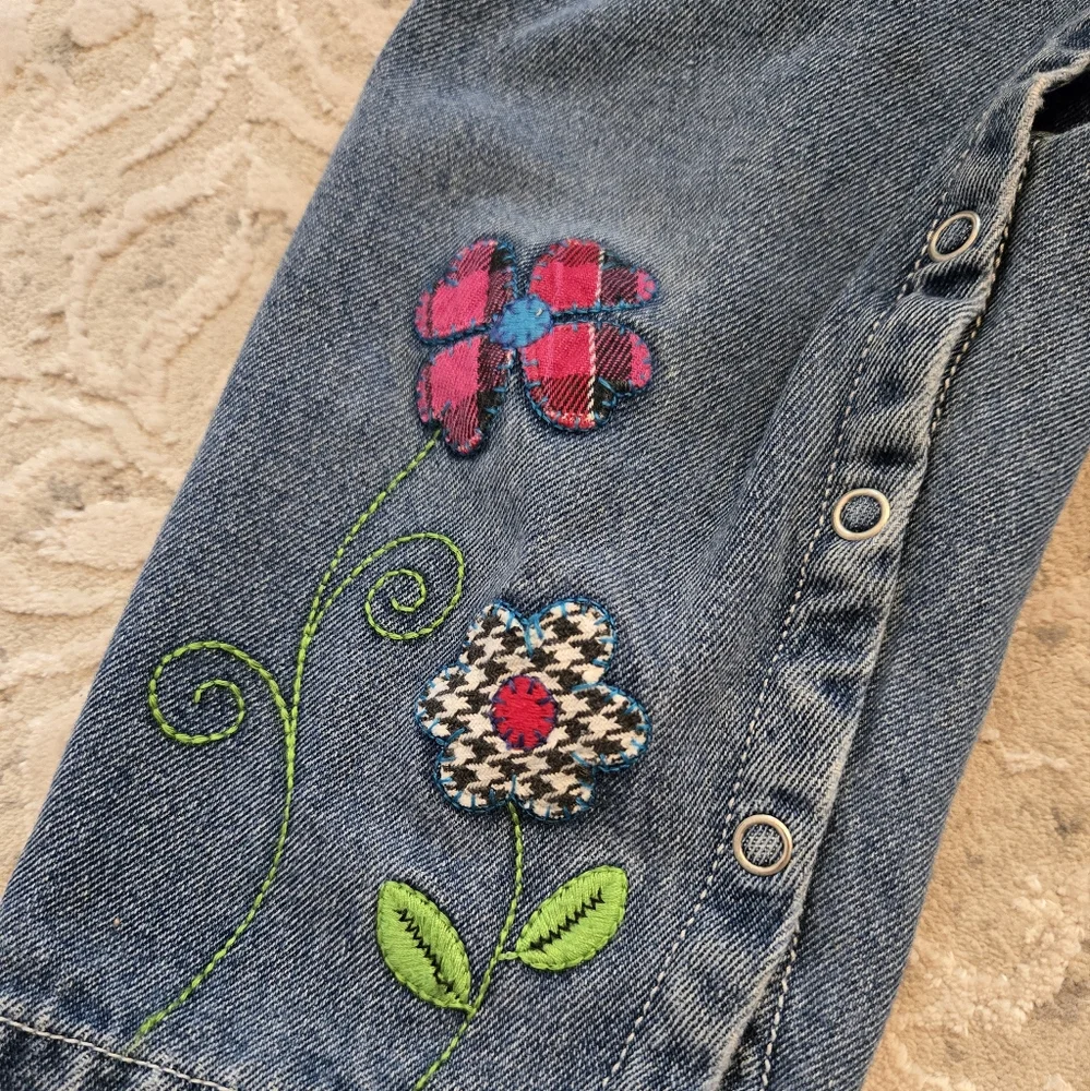 Vintage Y2k Gymboree Denim Overalls with Floral Embroidery